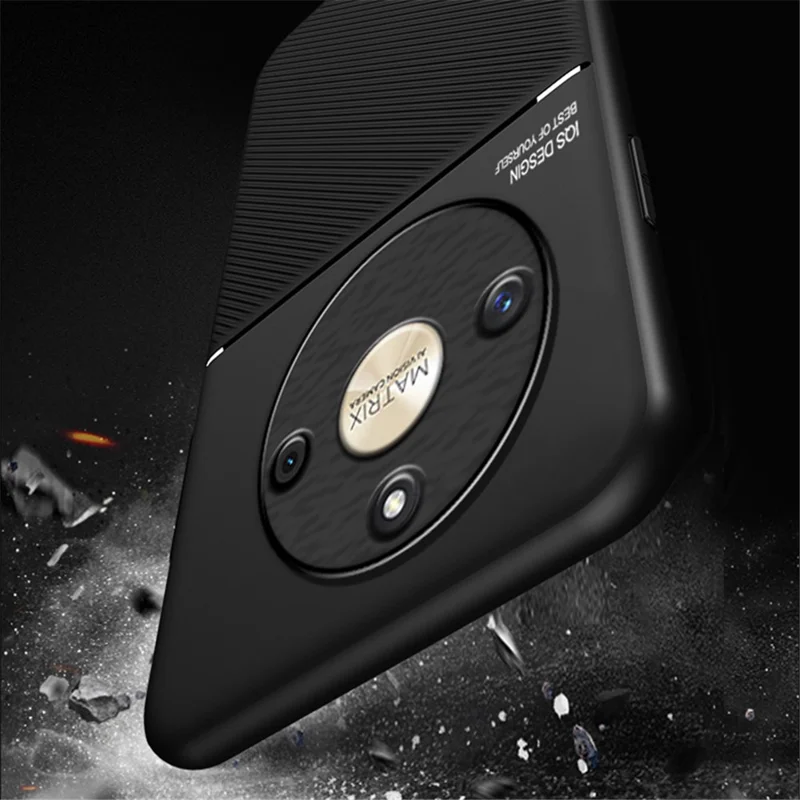 Lines Imprinted PU Leather+TPU Case for Honor X50 , Phone Cover with Car Mount Metal Sheet - Red