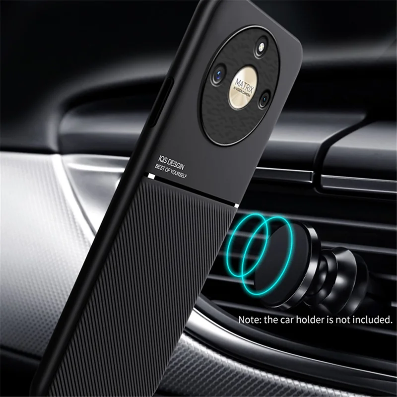 Lines Imprinted PU Leather+TPU Case for Honor X50 , Phone Cover with Car Mount Metal Sheet - Red