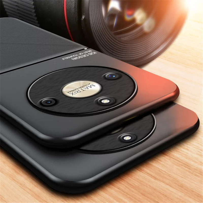 Lines Imprinted PU Leather+TPU Case for Honor X50 , Phone Cover with Car Mount Metal Sheet - Red