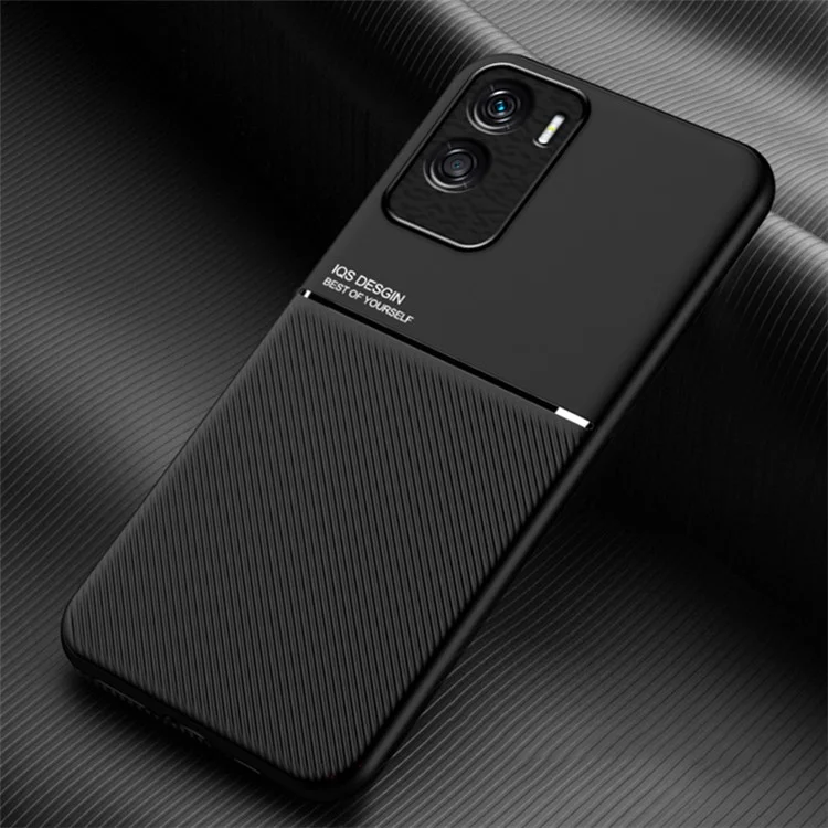 Магнитный автомобильный держатель для телефона для Honor X50i 5G, чехол из PU-кожи+TPU с тиснением - черный