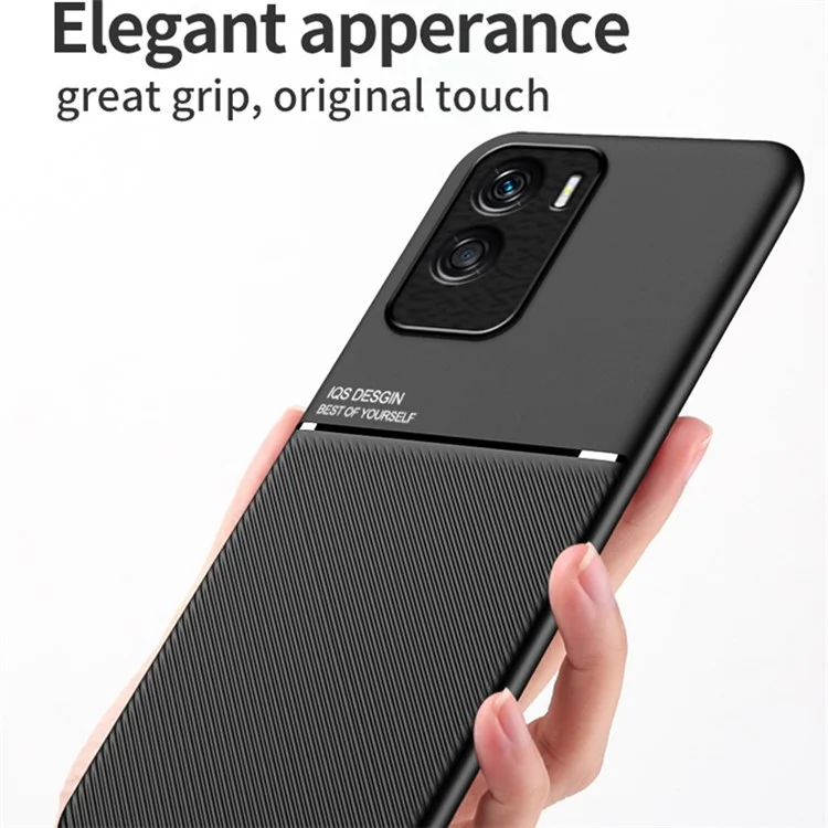 Магнитный автомобильный держатель для телефона для Honor X50i 5G, чехол из PU-кожи+TPU с тиснением - черный