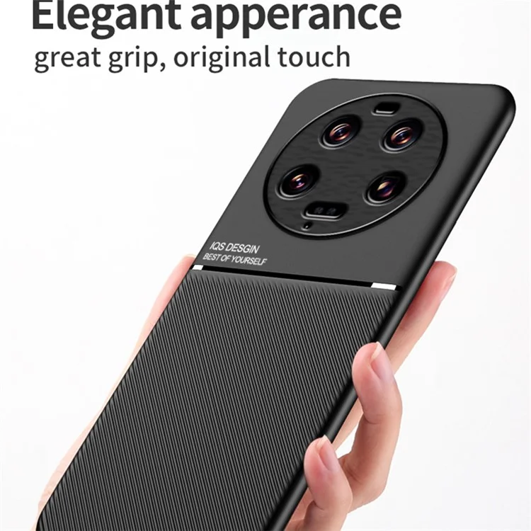 For Xiaomi 13 Ultra Lines Imprinted PU Leather+TPU Case Magnetic Car Holder Phone Cover - Red