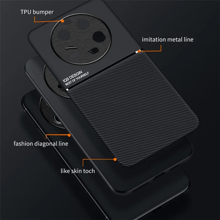 For Xiaomi 13 Ultra Lines Imprinted PU Leather+TPU Case Magnetic Car Holder Phone Cover - Red