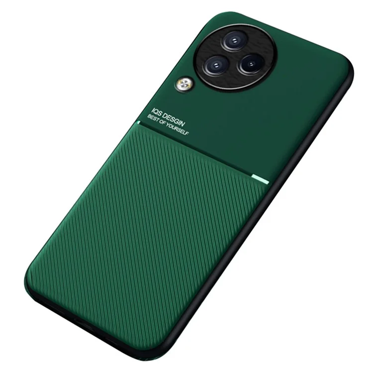 Lines Imprinted Phone Cover for Xiaomi Civi 3 5G , Leather+TPU Case with Built-in Magnetic Holder Metal Sheet - Green