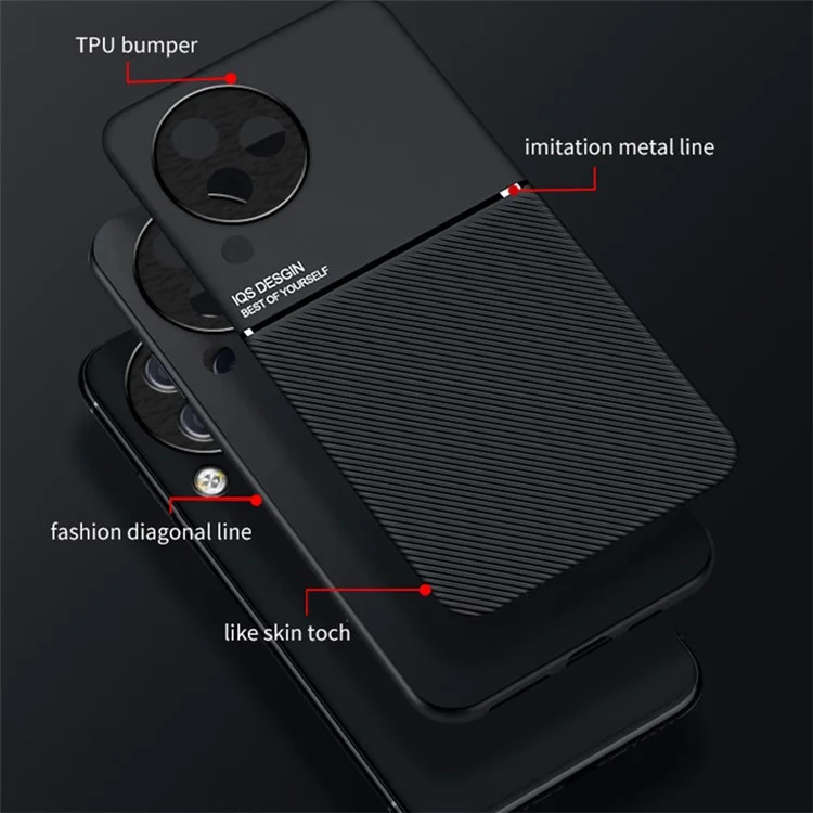 Lines Imprinted Phone Cover for Xiaomi Civi 3 5G , Leather+TPU Case with Built-in Magnetic Holder Metal Sheet - Green