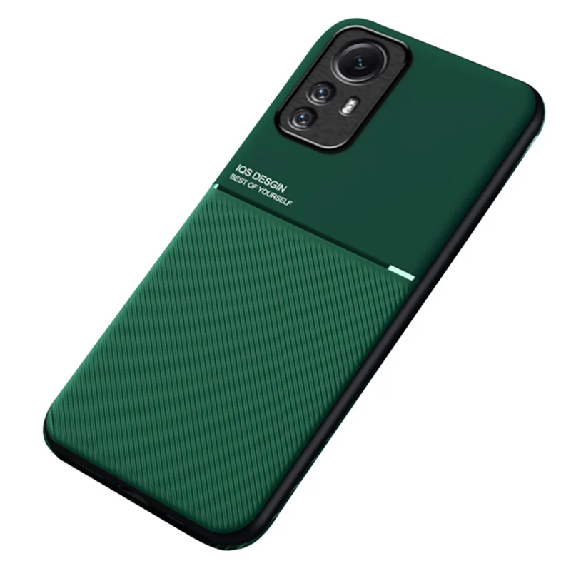 For Xiaomi Redmi Note 12S 4G Lines Imprinted PU Leather+TPU Case Magnetic Car Mount Phone Cover - Green