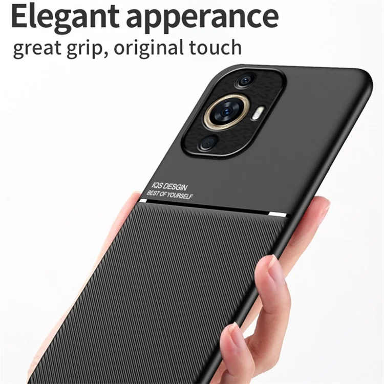 Para Huawei nova 11 / nova 12s 4G / nova 12 Lite 4G Funda de Piel de PU + TPU Funda Protectora con Soporte Magnético Incorporado Hoja de Metal - Negro