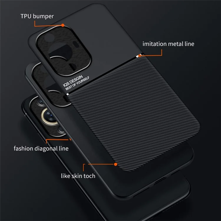 Para Huawei nova 11 / nova 12s 4G / nova 12 Lite 4G Funda de Piel de PU + TPU Funda Protectora con Soporte Magnético Incorporado Hoja de Metal - Negro
