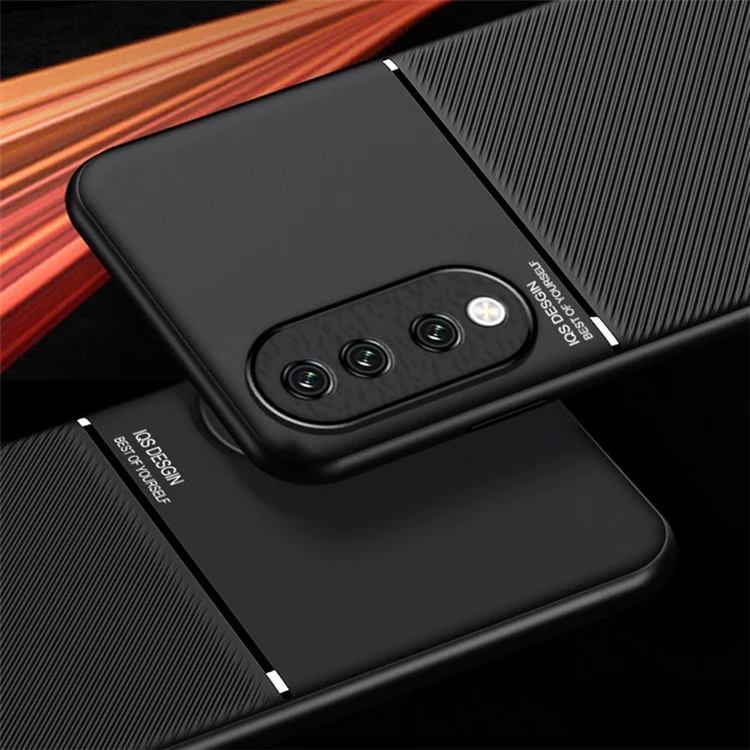 PU Leather+TPU Phone Cover for Honor 90 , Lines Imprinted Magnetic Car Holder Cell Phone Case - Green