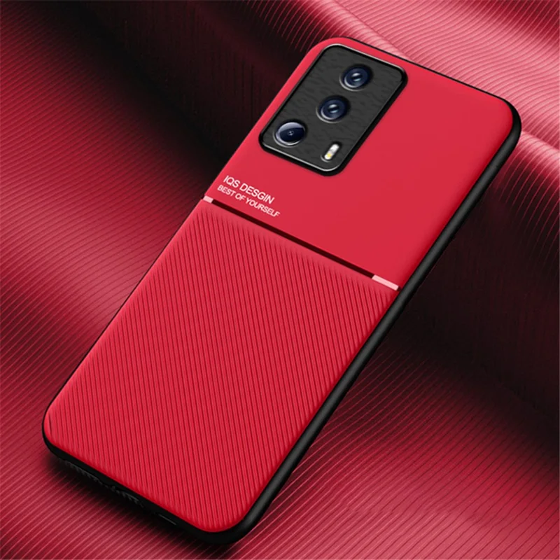 Custodia per telefono con linee impresse per Xiaomi 13 Lite / Civi 2 5G, supporto magnetico per auto in pelle+TPU - Rosso