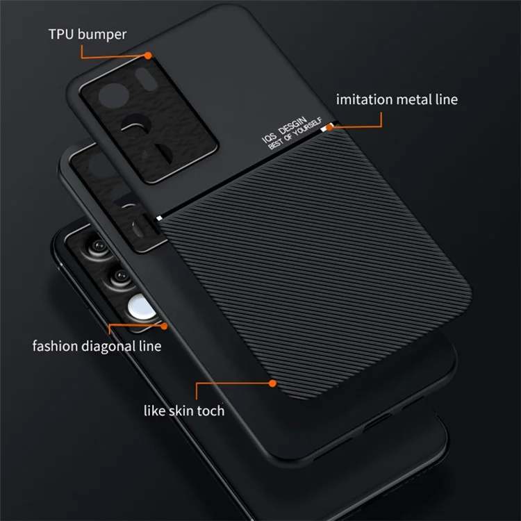 Coque en cuir estampé et TPU pour vivo S17 5G / S17 Pro 5G, support magnétique en métal - Noir