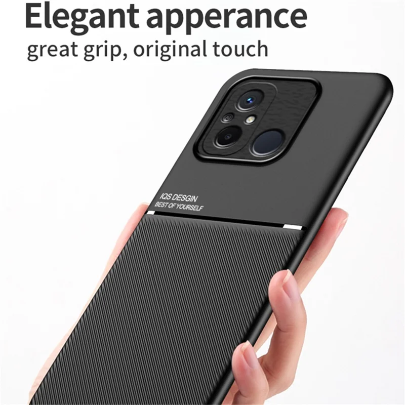 For Xiaomi Redmi 12C 4G / Poco C55 4G Phone Case Lines Imprinted PU Leather+TPU Magnetic Car Mount Phone Cover - Red