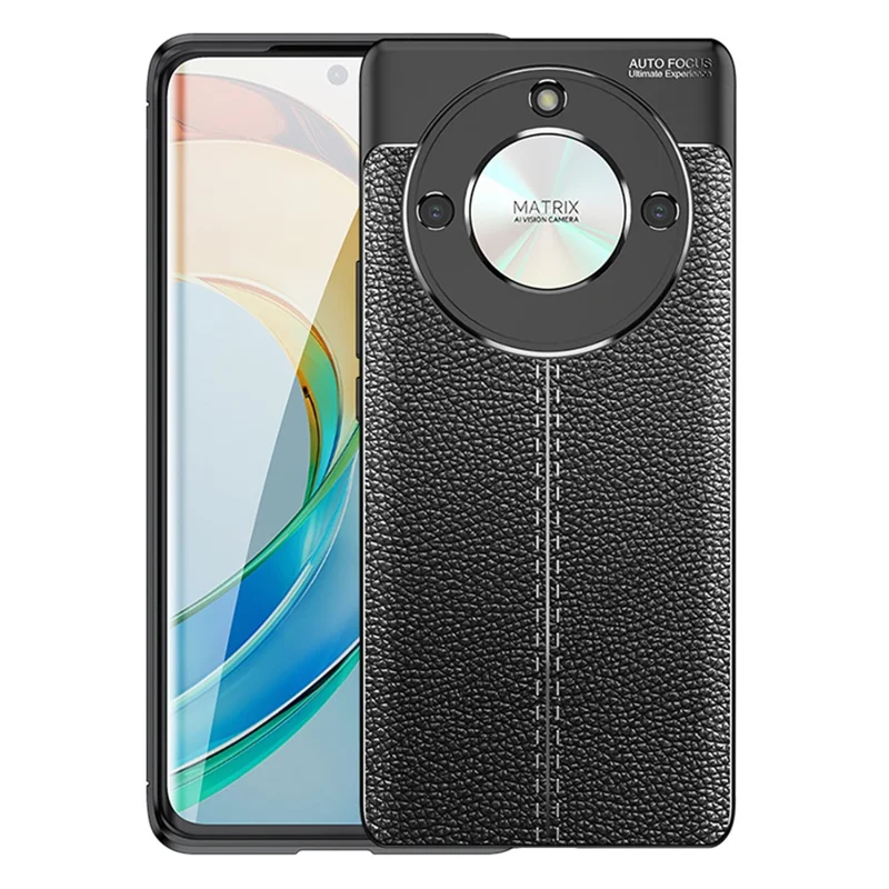 Litchi Texture Phone Case for Honor X50 , Anti-scratch Flexible TPU Phone Back Cover - Black