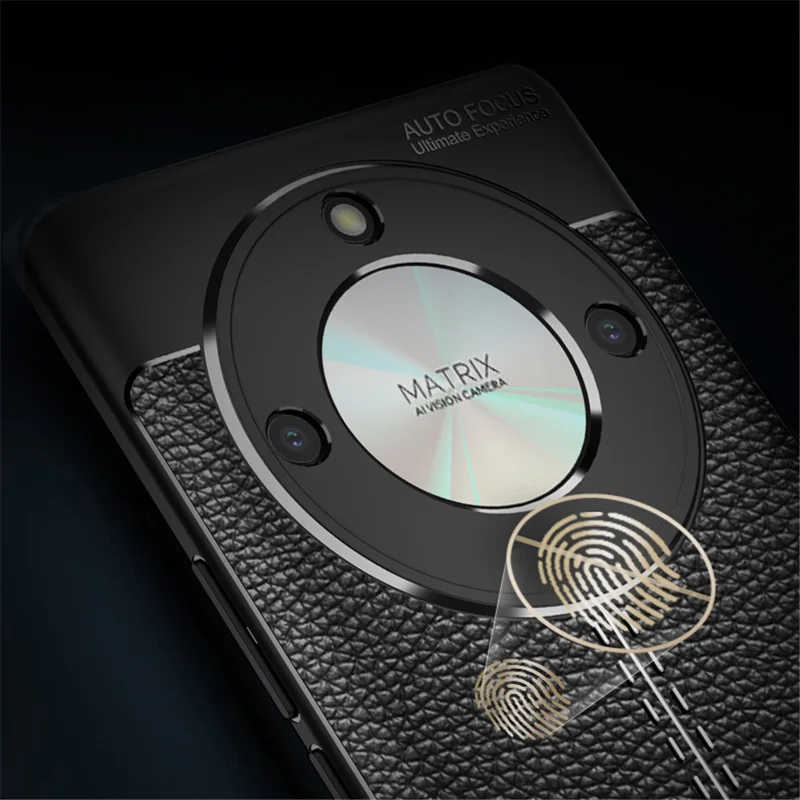 Litchi Texture Phone Case for Honor X50 , Anti-scratch Flexible TPU Phone Back Cover - Black