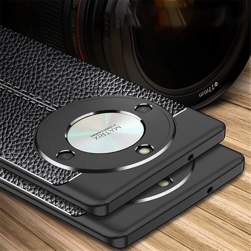 Litchi Texture Phone Case for Honor X50 , Anti-scratch Flexible TPU Phone Back Cover - Black
