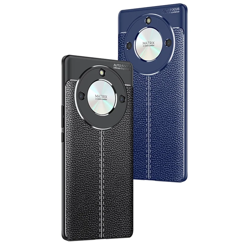 Litchi Texture Phone Case for Honor X50 , Anti-scratch Flexible TPU Phone Back Cover - Black