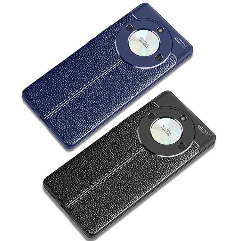 Litchi Texture Phone Case for Honor X50 , Anti-scratch Flexible TPU Phone Back Cover - Black