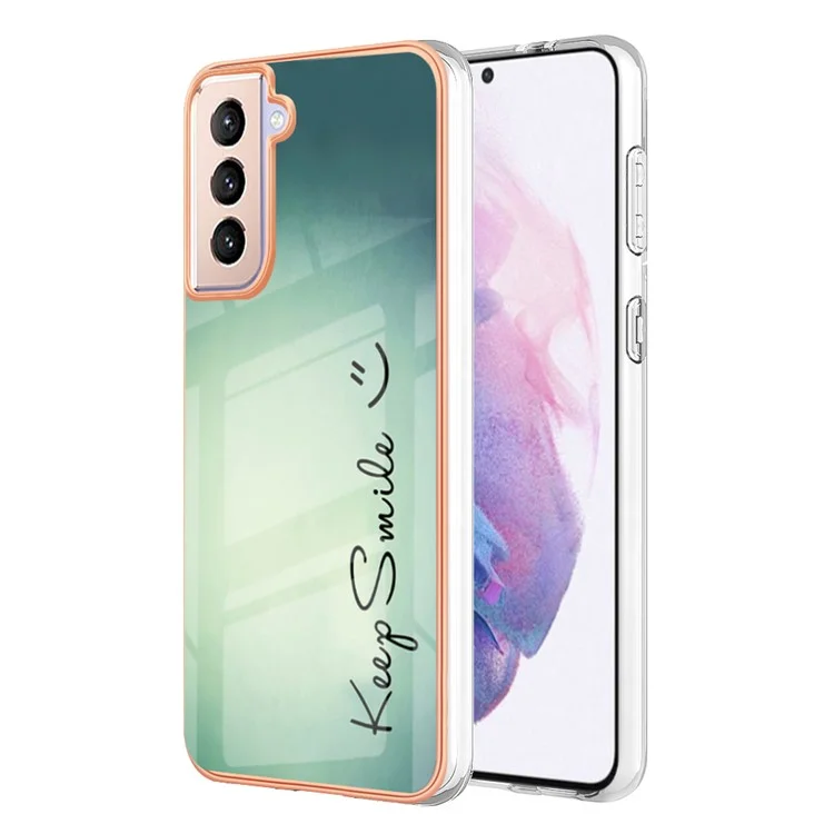 YB IMD Series-19 Style D 2.0mm Étui TPU pour Samsung Galaxy S21 FE 5G, Couverture de téléphone anti-chute avec motif IMD et électroplaquage - Gardez le sourire