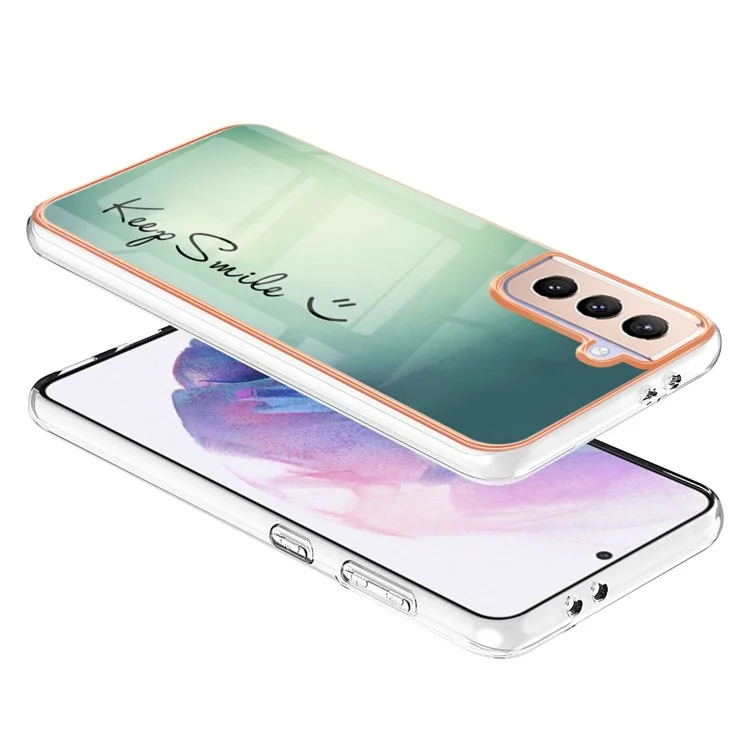 YB IMD Series-19 Style D 2.0mm Étui TPU pour Samsung Galaxy S21 FE 5G, Couverture de téléphone anti-chute avec motif IMD et électroplaquage - Gardez le sourire