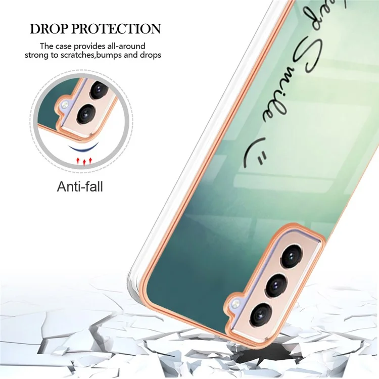 YB IMD Series-19 Style D 2.0mm Étui TPU pour Samsung Galaxy S21 FE 5G, Couverture de téléphone anti-chute avec motif IMD et électroplaquage - Gardez le sourire