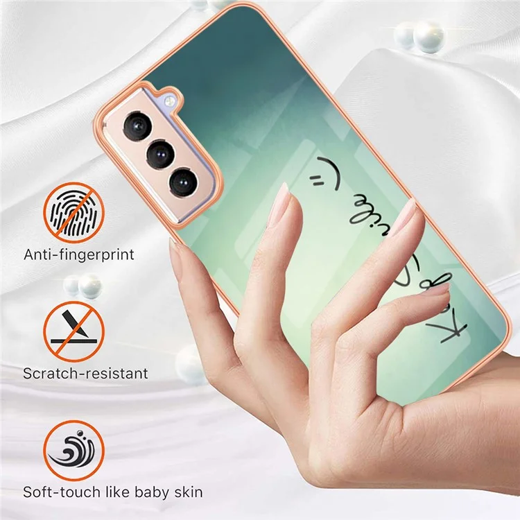 YB IMD Series-19 Style D 2.0mm Étui TPU pour Samsung Galaxy S21 FE 5G, Couverture de téléphone anti-chute avec motif IMD et électroplaquage - Gardez le sourire