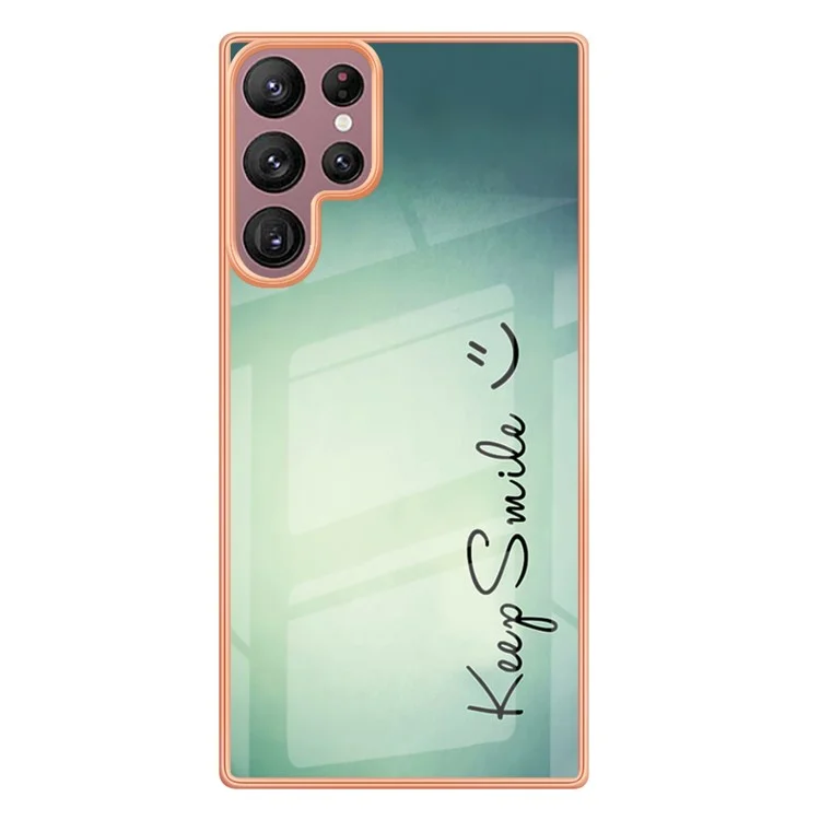 YB IMD Series-19 Style D para Samsung Galaxy S22 Ultra 5G 2.0mm Electroplating IMD Pattern Printing Cover TPU Phone Case - Keep Smile