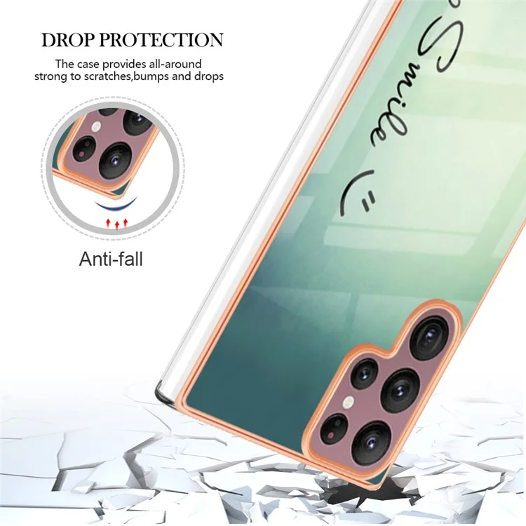 YB IMD Series-19 Style D para Samsung Galaxy S22 Ultra 5G 2.0mm Electroplating IMD Pattern Printing Cover TPU Phone Case - Keep Smile