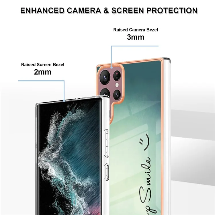 YB IMD Series-19 Style D para Samsung Galaxy S22 Ultra 5G 2.0mm Electroplating IMD Pattern Printing Cover TPU Phone Case - Keep Smile