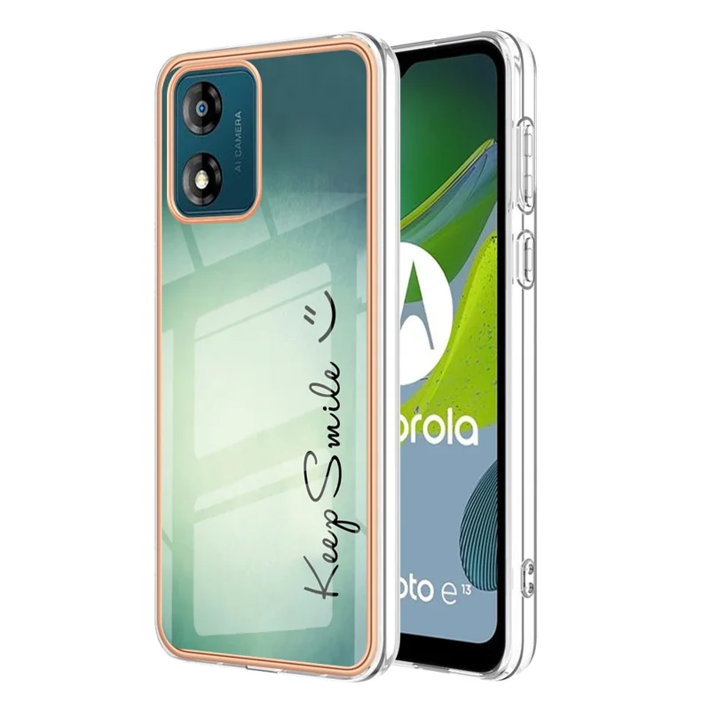 YB seria IMD-19 styl D, obudowa z TPU dla Motorola Moto E13 4G, etui na telefon z nadrukiem elektrolitycznym 2,0 mm, wzór drukowany IMD – Keep Smile