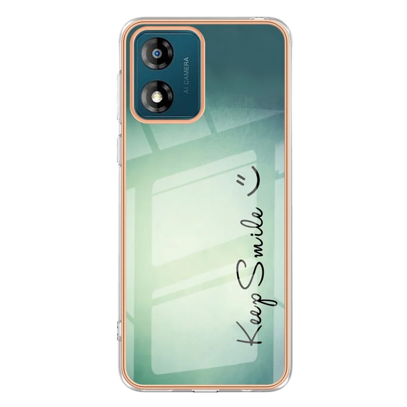 YB seria IMD-19 styl D, obudowa z TPU dla Motorola Moto E13 4G, etui na telefon z nadrukiem elektrolitycznym 2,0 mm, wzór drukowany IMD – Keep Smile