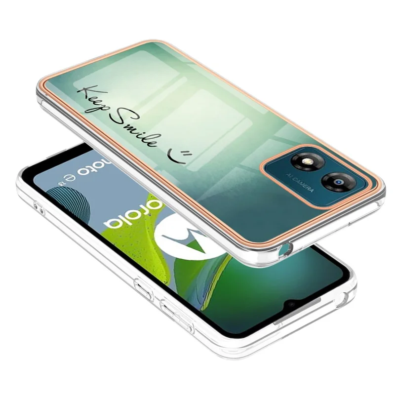 YB seria IMD-19 styl D, obudowa z TPU dla Motorola Moto E13 4G, etui na telefon z nadrukiem elektrolitycznym 2,0 mm, wzór drukowany IMD – Keep Smile
