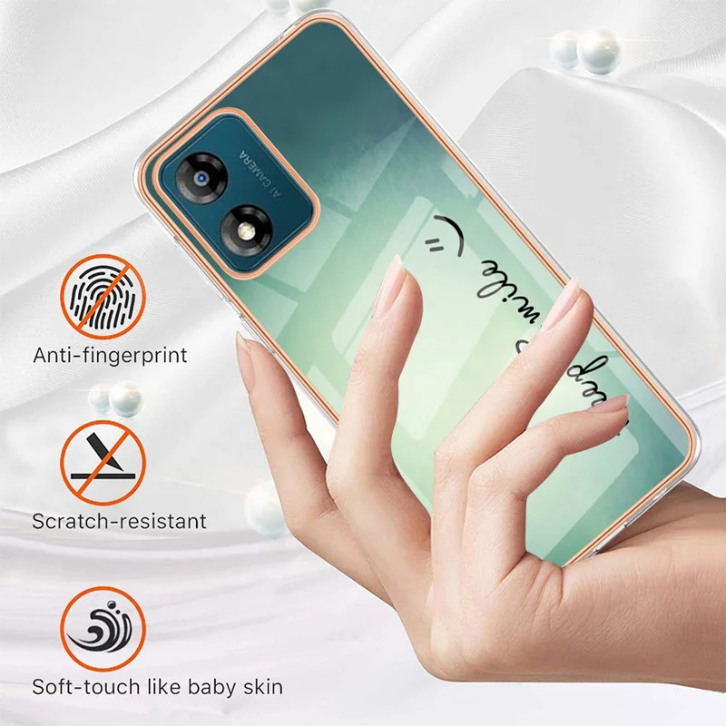 YB seria IMD-19 styl D, obudowa z TPU dla Motorola Moto E13 4G, etui na telefon z nadrukiem elektrolitycznym 2,0 mm, wzór drukowany IMD – Keep Smile