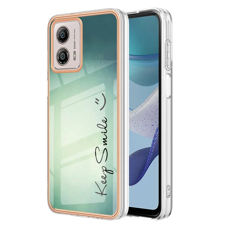 YB IMD Series-19 Style D Für Motorola Moto G53 5G / G23 4G / G13 4G TPU-Rückenschale 2,0 mm Elektroplattierung IMD-Musterdruck Cover Phone Case - Keep Smile