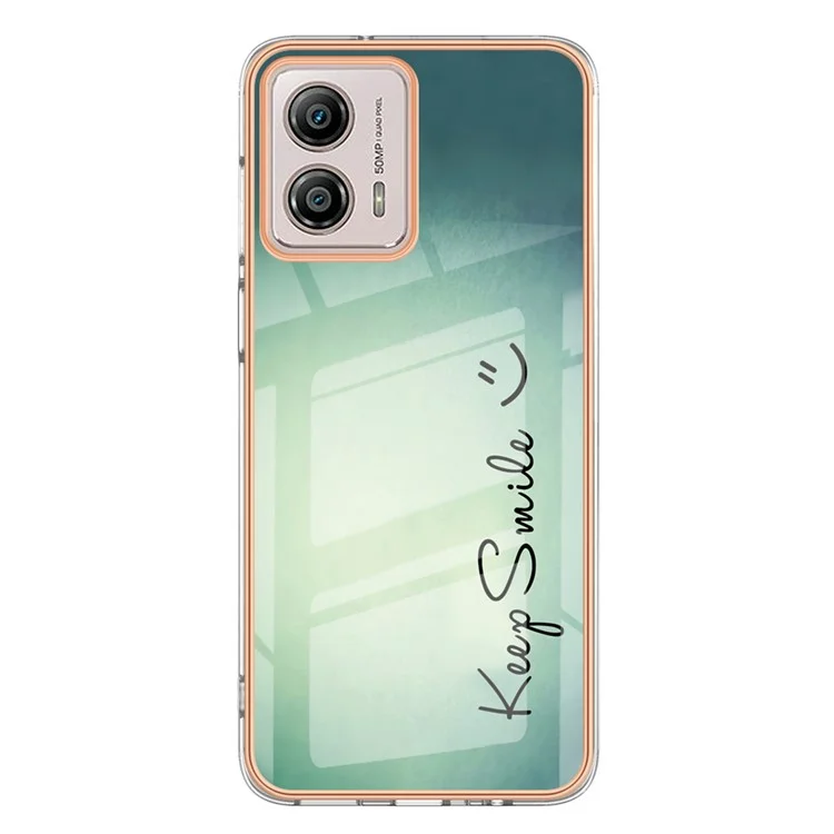 YB IMD Series-19 Style D Für Motorola Moto G53 5G / G23 4G / G13 4G TPU-Rückenschale 2,0 mm Elektroplattierung IMD-Musterdruck Cover Phone Case - Keep Smile