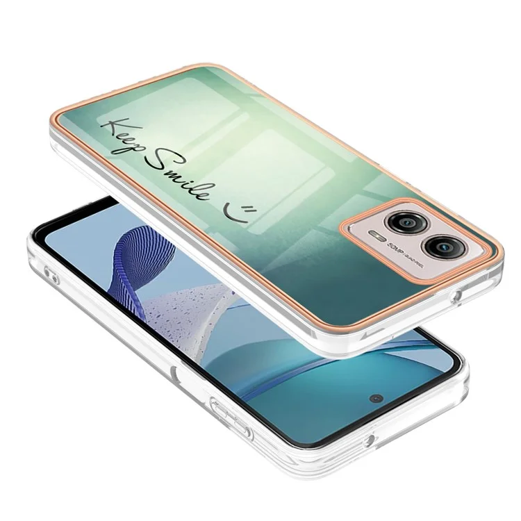 YB IMD Series-19 Style D Für Motorola Moto G53 5G / G23 4G / G13 4G TPU-Rückenschale 2,0 mm Elektroplattierung IMD-Musterdruck Cover Phone Case - Keep Smile