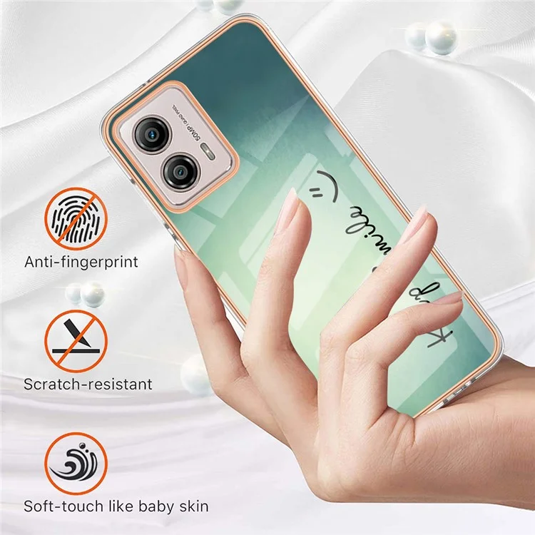 YB IMD Series-19 Style D Für Motorola Moto G53 5G / G23 4G / G13 4G TPU-Rückenschale 2,0 mm Elektroplattierung IMD-Musterdruck Cover Phone Case - Keep Smile