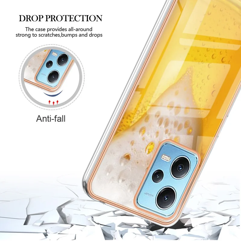 YB Stile Serie-19 D Per Xiaomi Redmi Note 12 5G (cina) /(india) /(globale) / Poco X5 5G Print Telefono Custodia da 2,0 mm TPU IMD Anti-drop Cover - Birra
