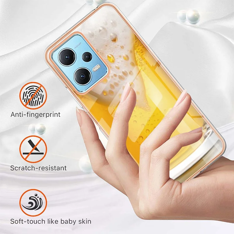 YB Stile Serie-19 D Per Xiaomi Redmi Note 12 5G (cina) /(india) /(globale) / Poco X5 5G Print Telefono Custodia da 2,0 mm TPU IMD Anti-drop Cover - Birra