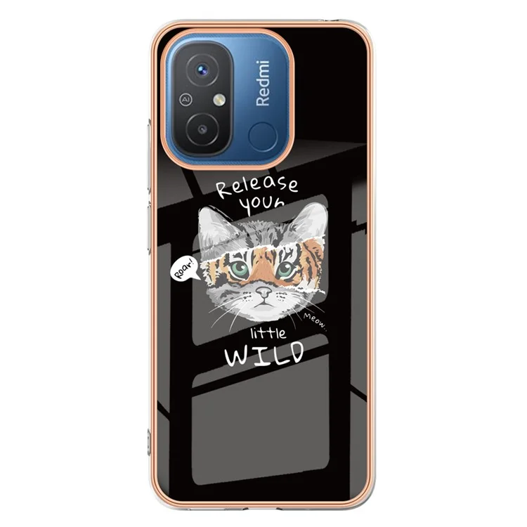 YB IMD Series-19 Style D für Xiaomi Redmi 12C 4G / Redmi 11A 4G 2.0mm TPU-Handyhülle Elektroplattierung IMD-Musterdruck TPU-Abdeckung - Katze / Tiger