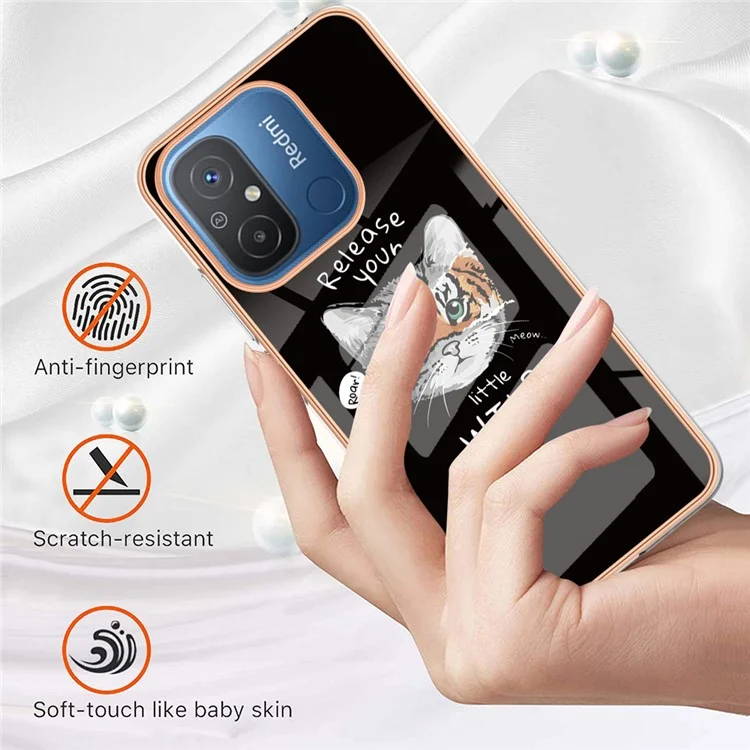 YB IMD Series-19 Style D für Xiaomi Redmi 12C 4G / Redmi 11A 4G 2.0mm TPU-Handyhülle Elektroplattierung IMD-Musterdruck TPU-Abdeckung - Katze / Tiger
