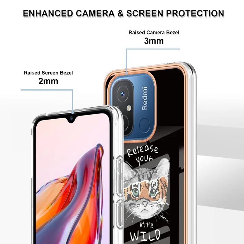 YB IMD Series-19 Style D für Xiaomi Redmi 12C 4G / Redmi 11A 4G 2.0mm TPU-Handyhülle Elektroplattierung IMD-Musterdruck TPU-Abdeckung - Katze / Tiger