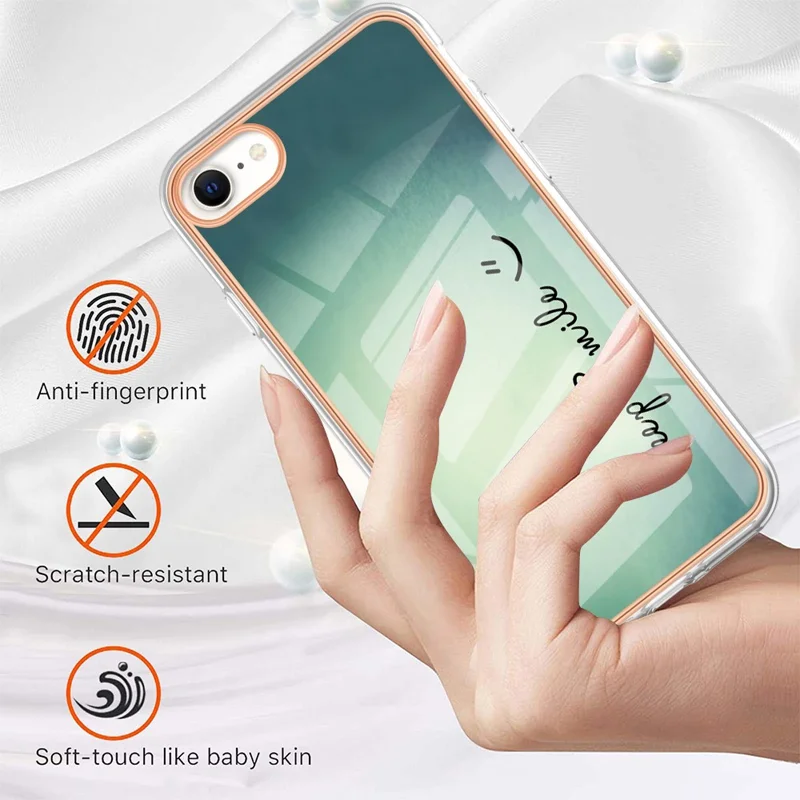 YB seria IMD-19 styl D dla iPhone 7 / 8 / SE (2020) / SE (2022), obudowa z folii IMD i IML z nadrukiem elektrolitycznym, pokrywa TPU 2,0 mm – zachowaj uśmiech