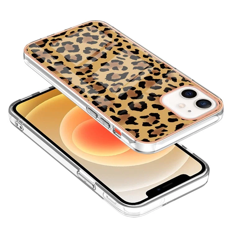 YB IMD Series-19 Style D para iPhone 12 / 12 Pro 2.0mm Electroplating Phone Case Pattern Printing IMD TPU Cover - Leopard
