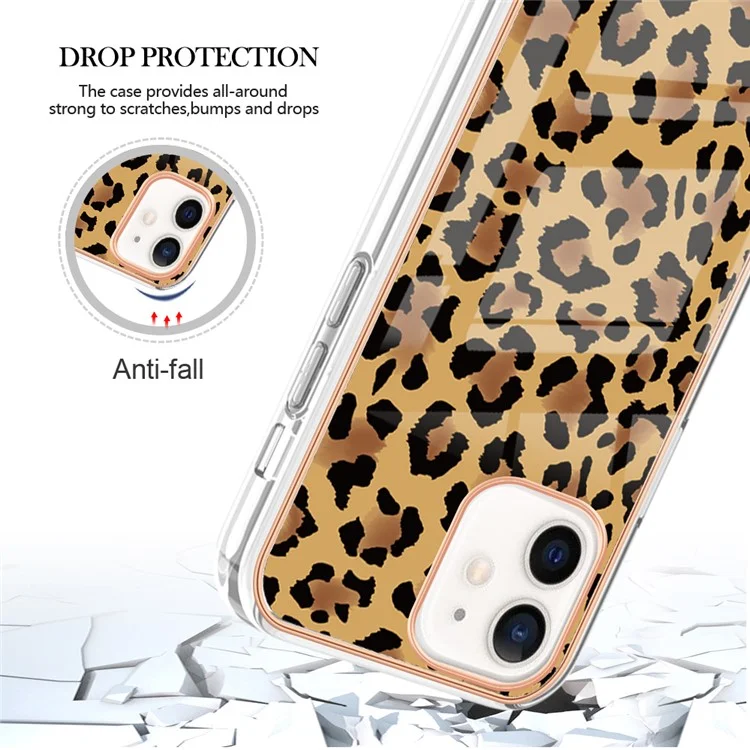 YB IMD Series-19 Style D para iPhone 12 / 12 Pro 2.0mm Electroplating Phone Case Pattern Printing IMD TPU Cover - Leopard