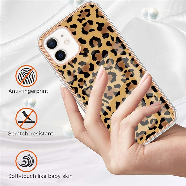 YB IMD Series-19 Style D para iPhone 12 / 12 Pro 2.0mm Electroplating Phone Case Pattern Printing IMD TPU Cover - Leopard