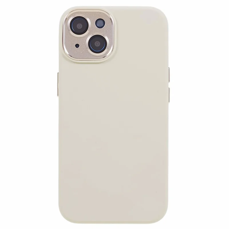 For iPhone 15 Liquid Silicone+PC Phone Cover Aluminum Alloy+Tempered Glass Lens Protection Back Case - Antique White