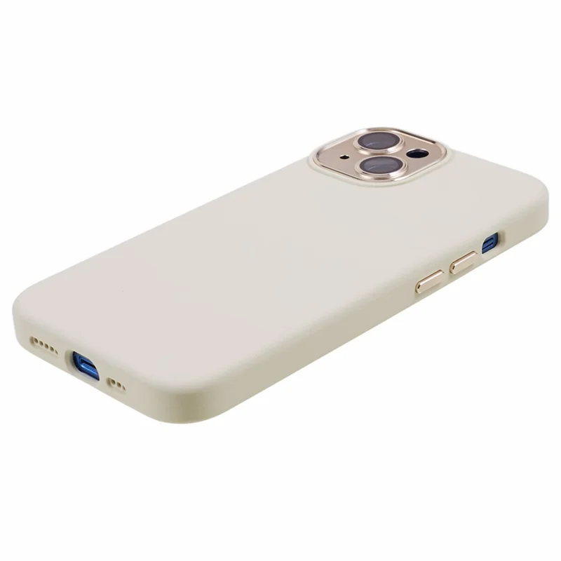 For iPhone 15 Liquid Silicone+PC Phone Cover Aluminum Alloy+Tempered Glass Lens Protection Back Case - Antique White