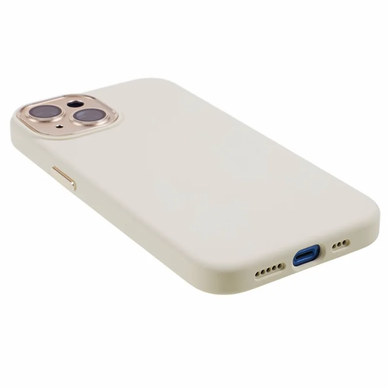 For iPhone 15 Liquid Silicone+PC Phone Cover Aluminum Alloy+Tempered Glass Lens Protection Back Case - Antique White