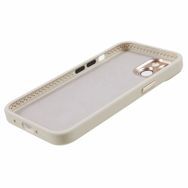 For iPhone 15 Liquid Silicone+PC Phone Cover Aluminum Alloy+Tempered Glass Lens Protection Back Case - Antique White