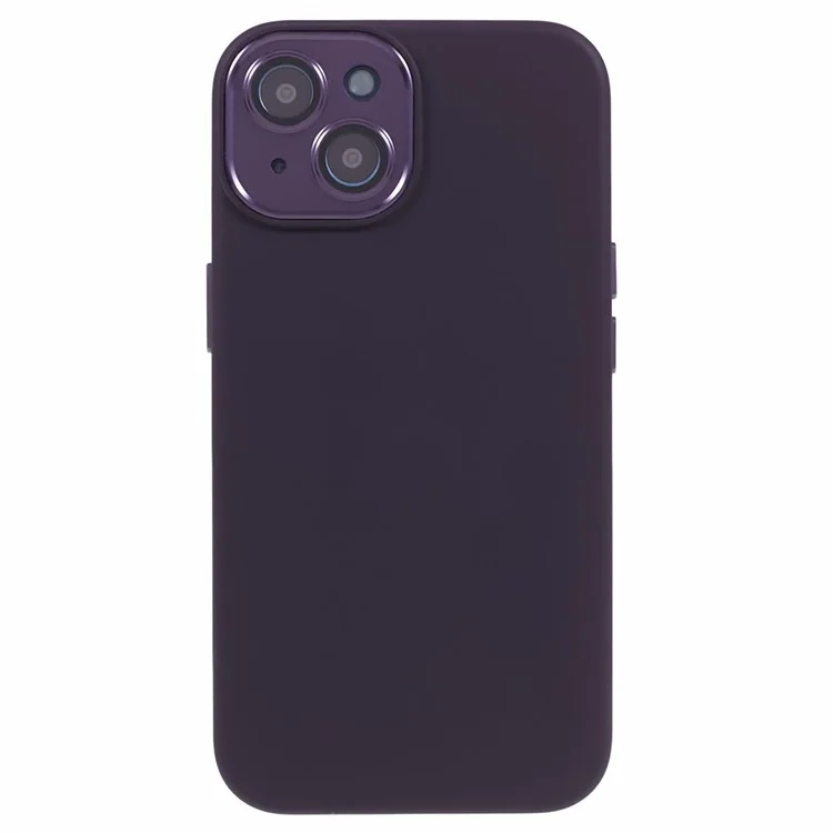 Pour iPhone 15 Plus Liquid Silicone+PC Shockproof Cover Metal+Tempered Glass Lens Protection Phone Case - Violet Foncé